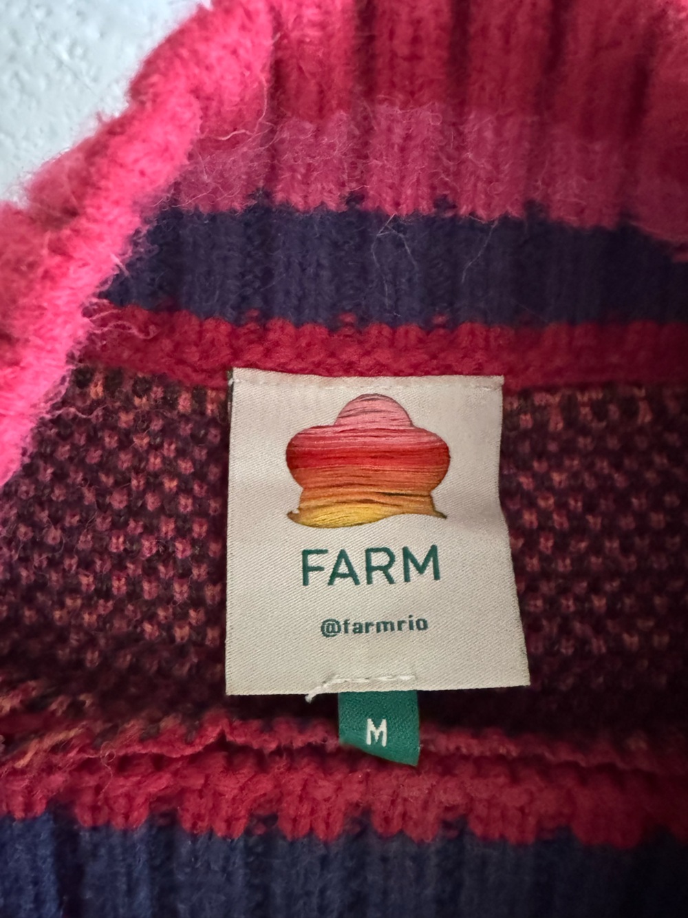 FARM Rio Burgundy Red Pink & Green Geometric Knit Sweater - Picture 3 of 3